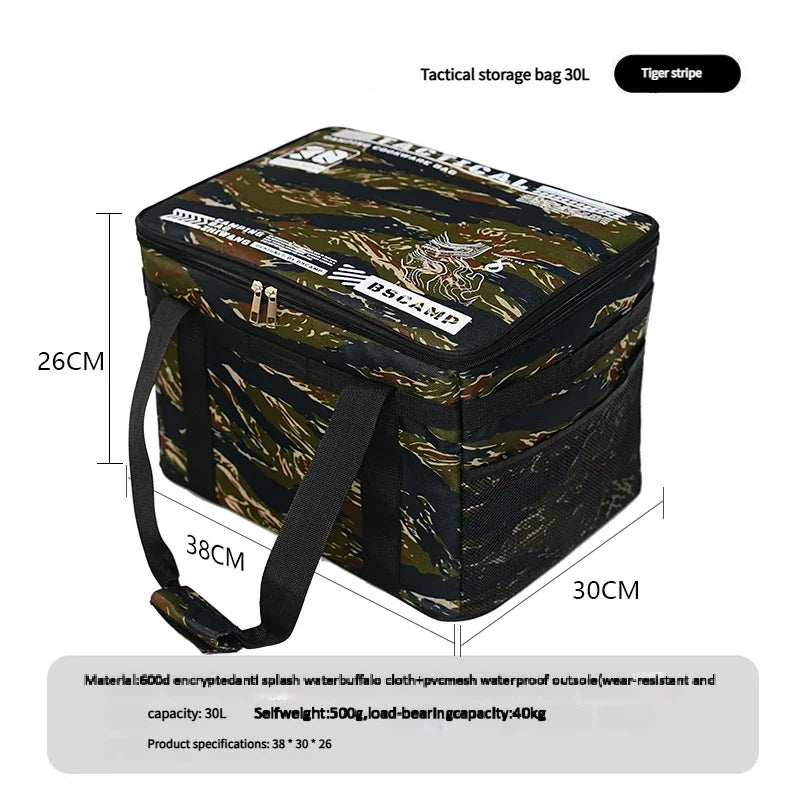 30-42L Tactical Camping Storage Bag Insulated Folding Box Waterproof Picnic Tableware Field Equipment Outdoor Gear Organizer