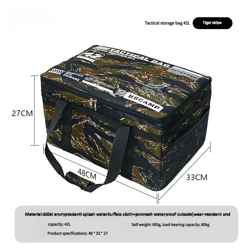 30-42L Tactical Camping Storage Bag Insulated Folding Box Waterproof Picnic Tableware Field Equipment Outdoor Gear Organizer
