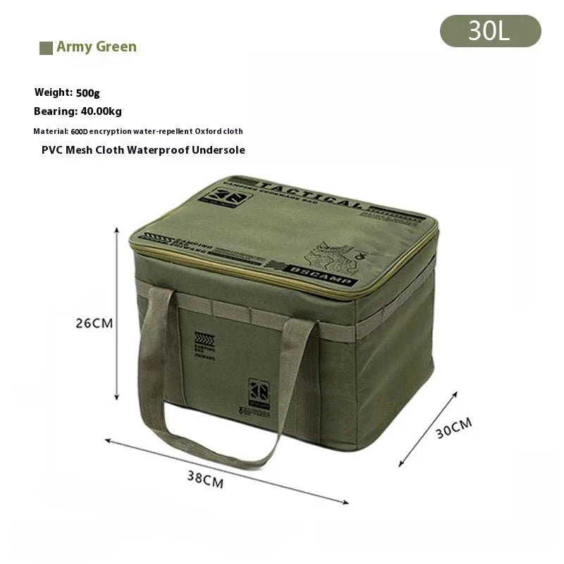 30-42L Tactical Camping Storage Bag Insulated Folding Box Waterproof Picnic Tableware Field Equipment Outdoor Gear Organizer