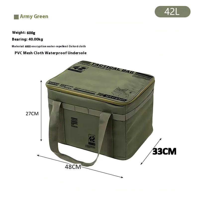 30-42L Tactical Camping Storage Bag Insulated Folding Box Waterproof Picnic Tableware Field Equipment Outdoor Gear Organizer