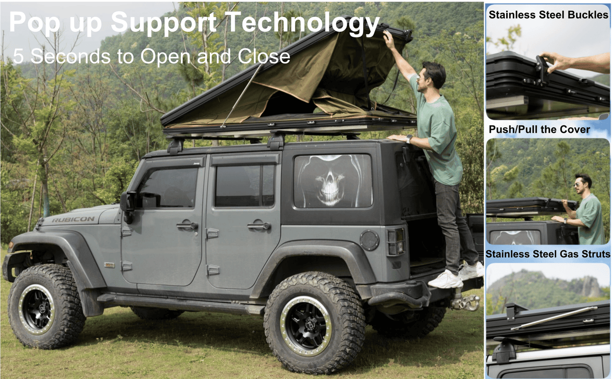Explorer Plus Rooftop Tent Hardshell with Side Awning, Air Conditioner Outlet with Bracket, Luggage Racks&Replaceable Netting Rain Curtain, Truck Bed Tent for Camping, Pop Up SUV Roof Top Tent