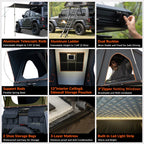 Roll over image to zoom in Adventurer Plus Rooftop Tent Hardshell with Side Awning, Air Conditioner Outlet with Bracket, &Replaceable Rain Flies, Truck Bed Tent for Camping, Pop Up Overland Roof Tents